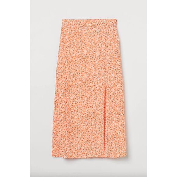 H&M Floral Print Midi Skirt Size 8 Side Slit Festival Bohemian Vacation Colorful - Picture 1 of 11